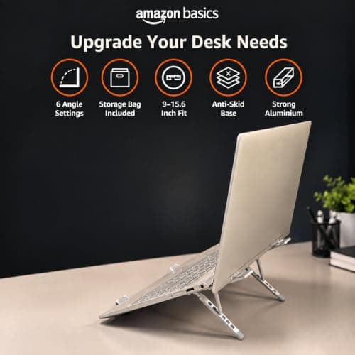 Amazon Basics Laptop Stand — Ergonomic Riser with Ventilated Aluminum-Style Frame