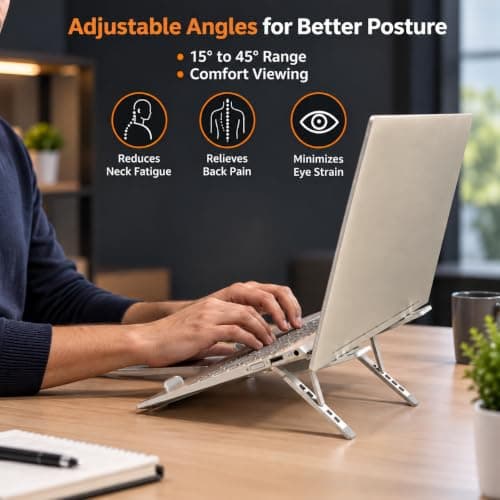 Amazon Basics Laptop Stand — Ergonomic Riser with Ventilated Aluminum-Style Frame