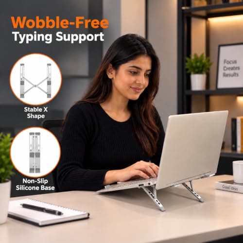 Amazon Basics Laptop Stand — Ergonomic Riser with Ventilated Aluminum-Style Frame