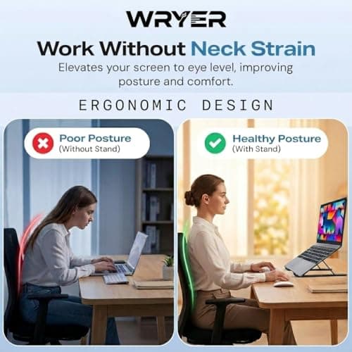 WRYER 7-Angle Adjustable Aluminum Foldable Laptop Stand — Portable Riser for MacBook