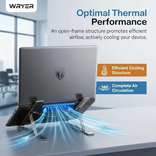 WRYER 7-Angle Adjustable Aluminum Foldable Laptop Stand — Portable Riser for MacBook