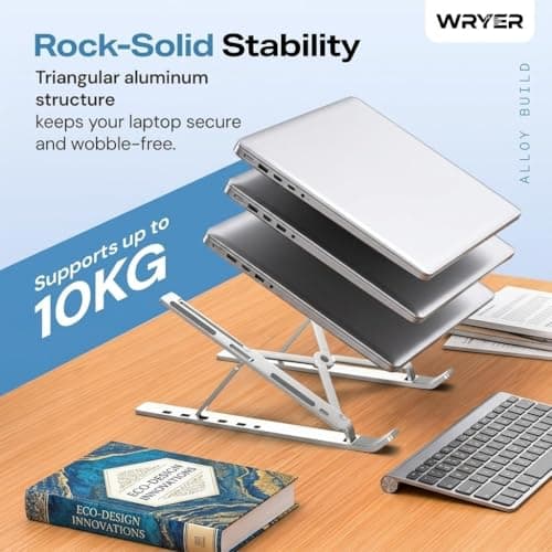 WRYER 7-Angle Adjustable Aluminum Foldable Laptop Stand — Portable Riser for MacBook