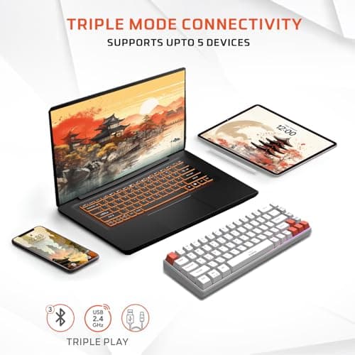 EvoFox Katana S Mini Mechanical Keyboard — Tri-Mode (3x BT, 2.4GHz, Wired), Hot-Swappable Red Switches