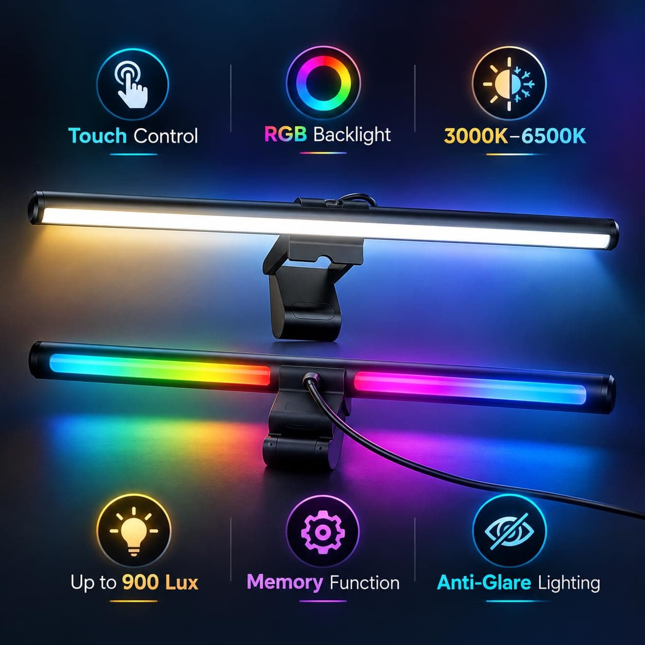 One94Store Monitor Light Bar — Touch Control, RGB Backlight, Anti-Glare USB Desk Light