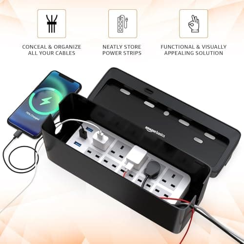Amazon Basics Cable Management Box with Phone Stand — Cord Organizer