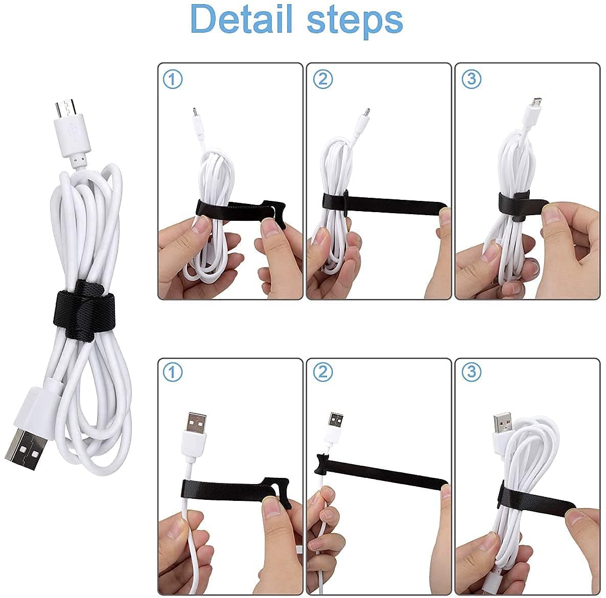 DHRUNA Reusable Hook & Loop Cable Ties - 100 Pcs — Cable Organizer