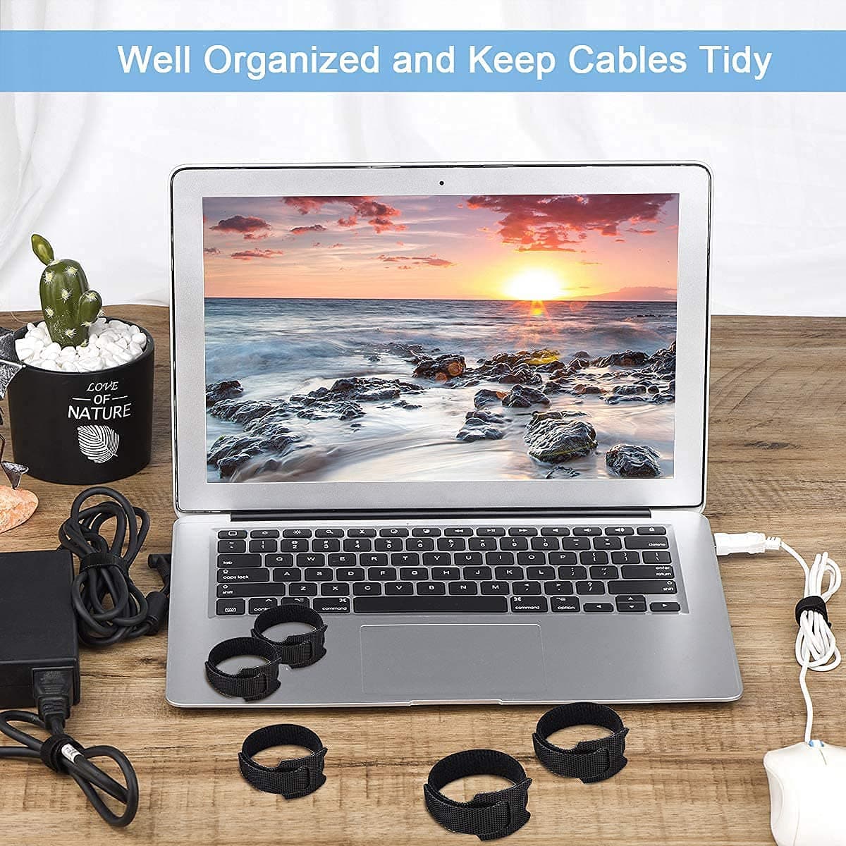 DHRUNA Reusable Hook & Loop Cable Ties - 100 Pcs — Cable Organizer