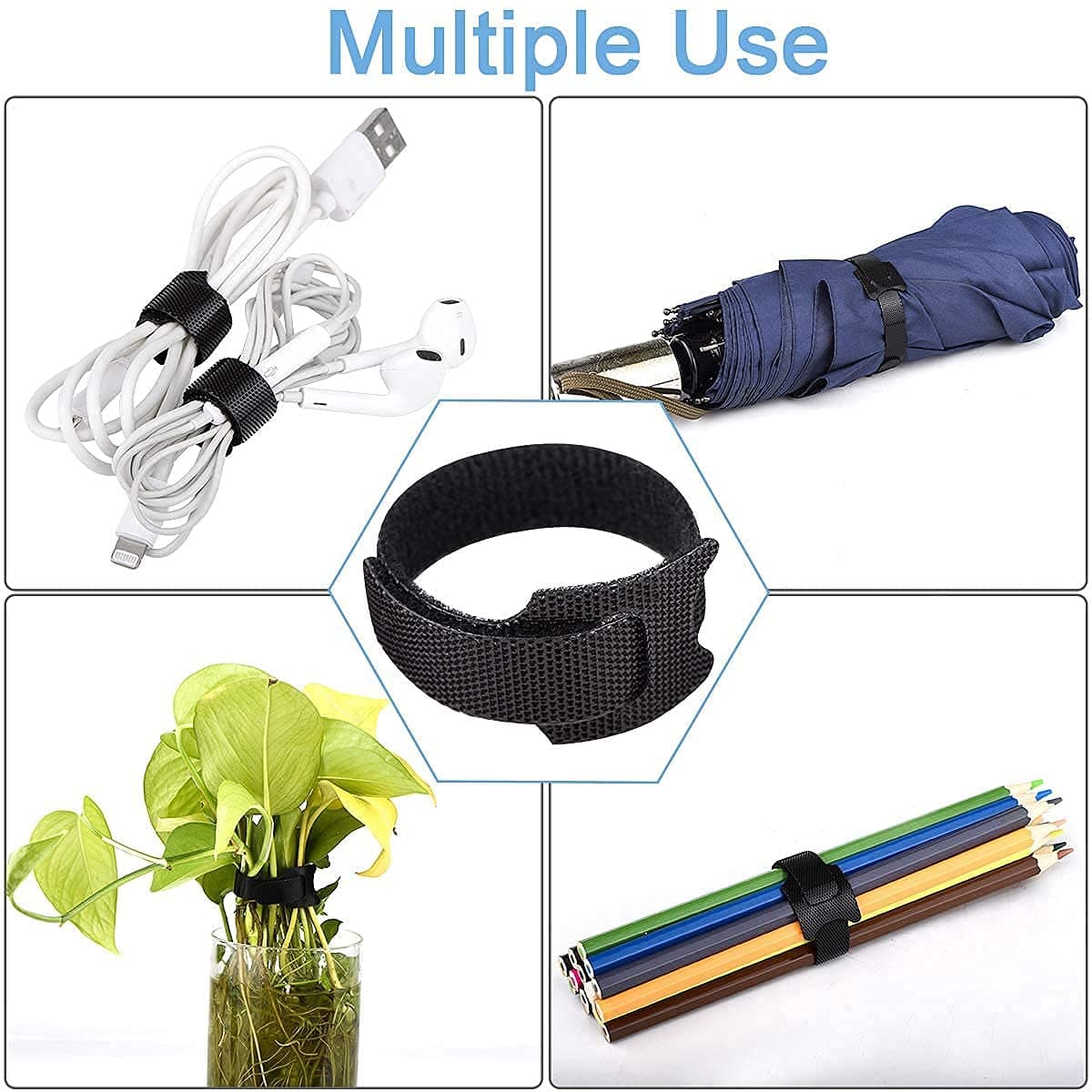 DHRUNA Reusable Hook & Loop Cable Ties - 100 Pcs — Cable Organizer
