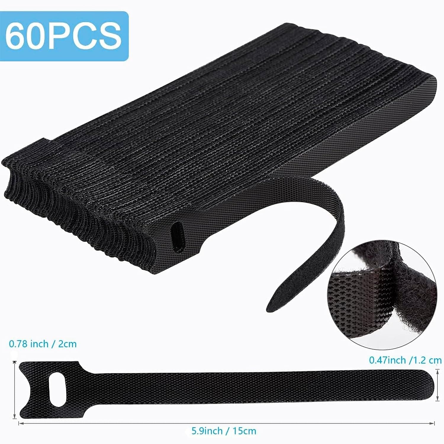 Hian Reusable Cable Ties 6 Inch - Black — Hook & Loop Cord Straps