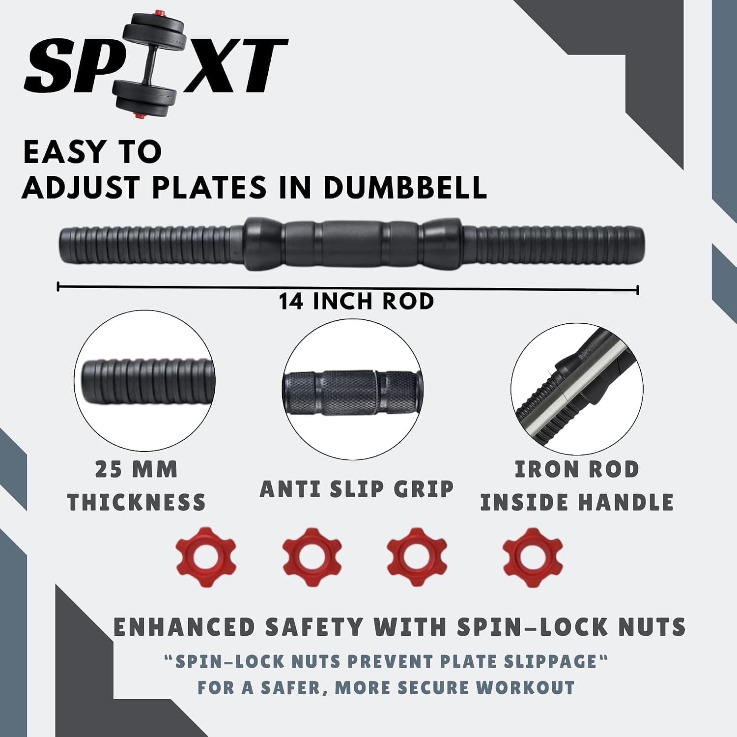 SPIXT Adjustable Dumbbells 16KG Set — PVC Weight Plates with Dumbbell Rods for Home Gym