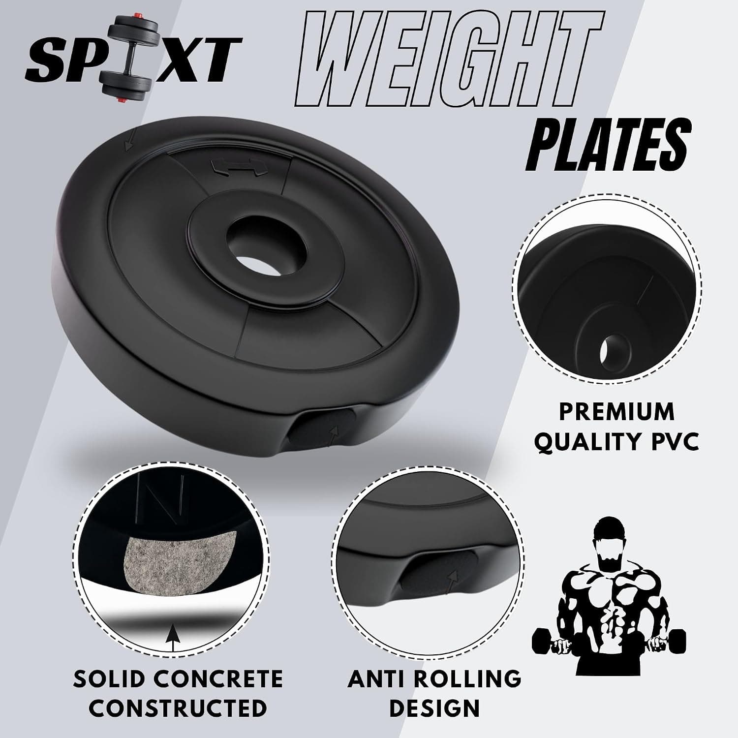SPIXT Adjustable Dumbbells 16KG Set — PVC Weight Plates with Dumbbell Rods for Home Gym