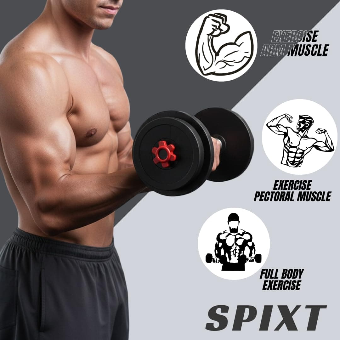 SPIXT Adjustable Dumbbells 16KG Set — PVC Weight Plates with Dumbbell Rods for Home Gym