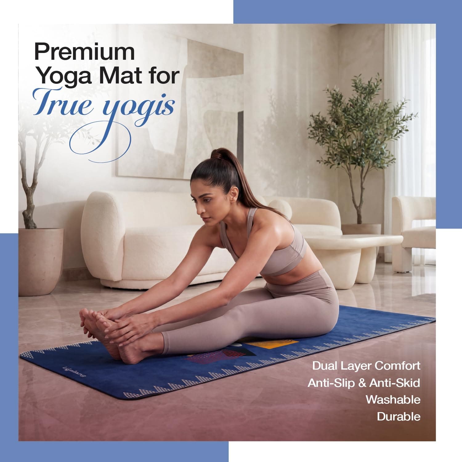 Lifelong Suede & Natural Rubber Yoga Mat 4mm — Non-Slip, Blue