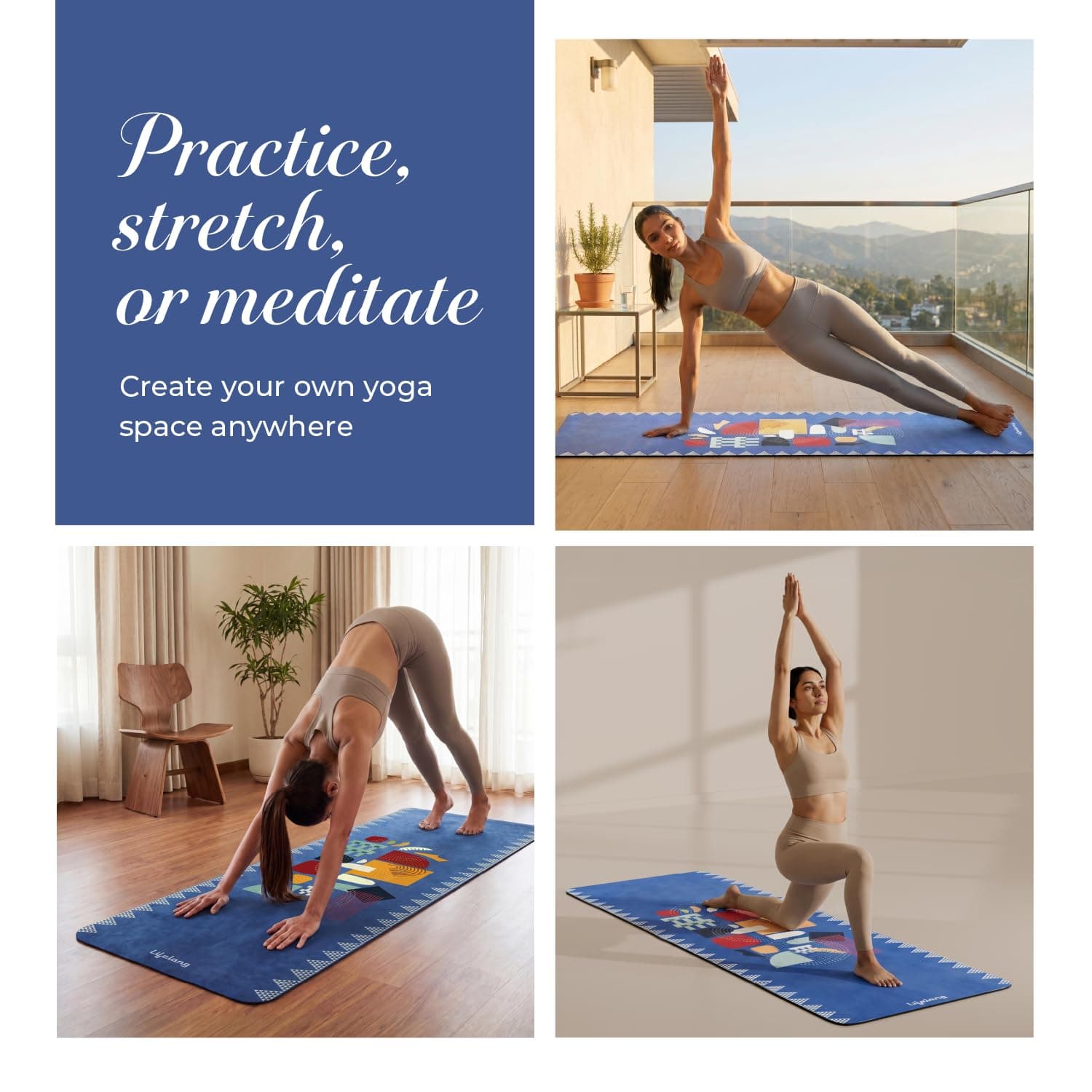 Lifelong Suede & Natural Rubber Yoga Mat 4mm — Non-Slip, Blue