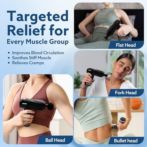 AGARO Primo Gun Massager — 4 Heads, 6 Speed, Rechargeable Deep Tissue Massager