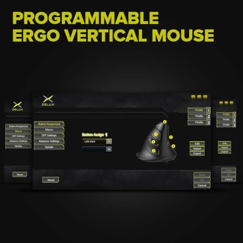 DeLUX Wired Vertical Ergonomic Mouse — 6 Programmable Buttons, 4200DPI, Removable Palm Rest