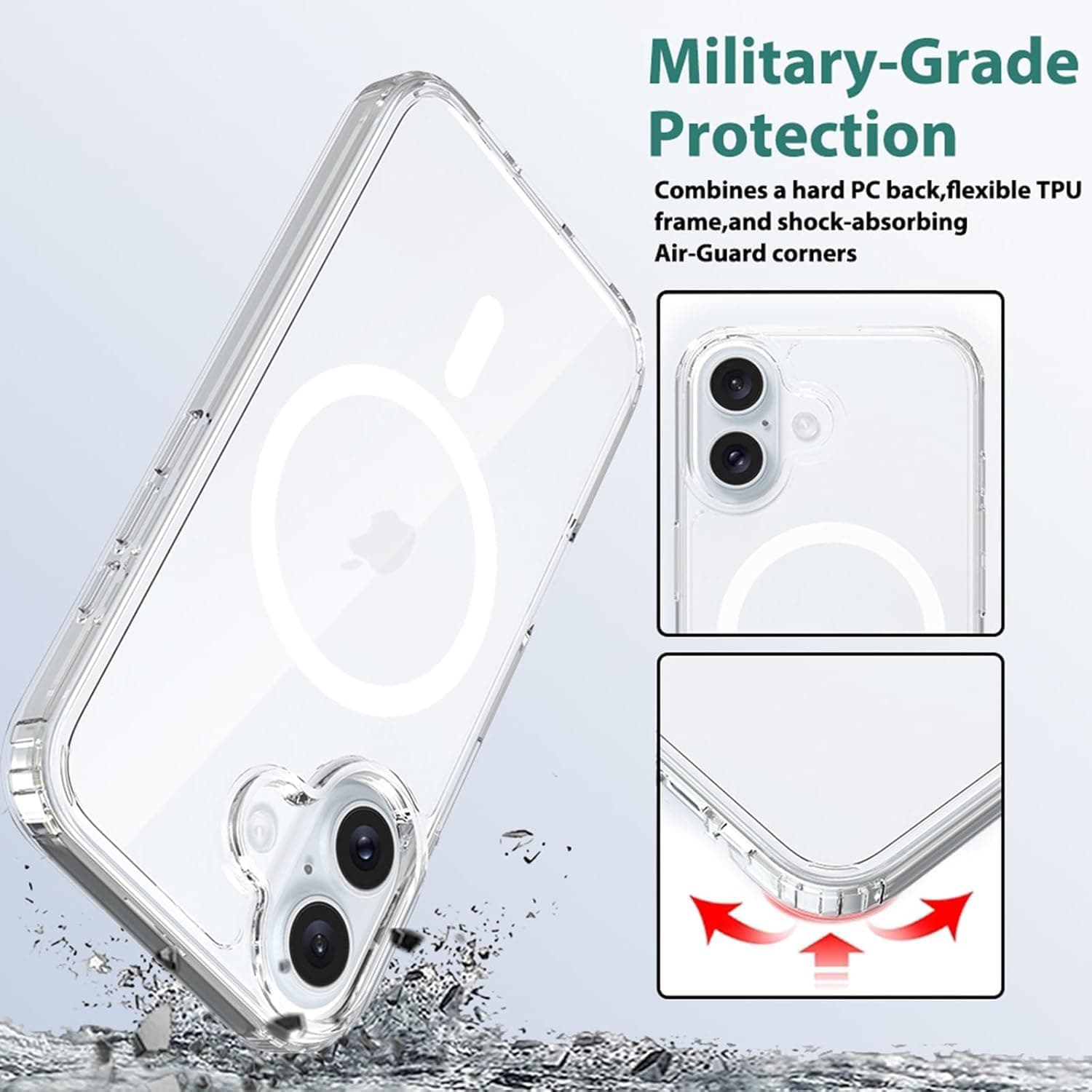 QsmQam Ultra Hybrid MagSafe Clear Case for iPhone 16 - Military Grade Protection