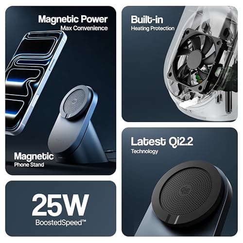 Ambrane 25W Qi2.2 MagSafe Wireless Charger with Stand & Heat Control