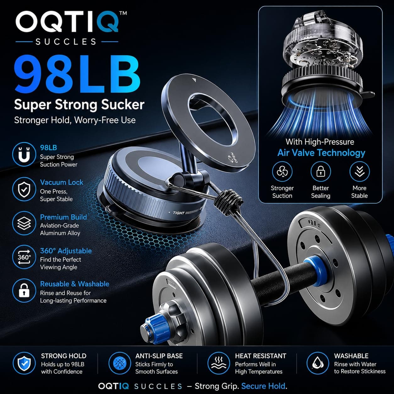 OQTIQ Vacuum Magnetic Car Phone Holder - 360° Adjustable, Strong Suction