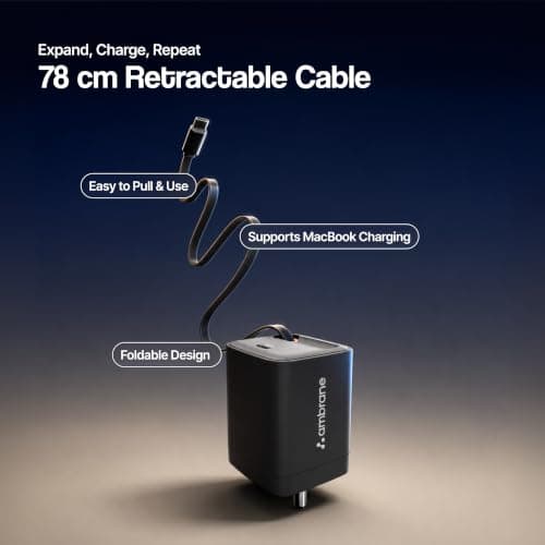 Ambrane 30W GaN Fast Charger with Built-in Type-C Cable