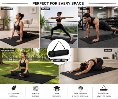 Premium TPE Non-Slip 6mm Exercise and Yoga Mat with Alignment Lines