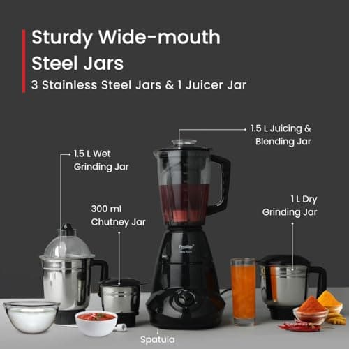 Prestige Iris 750 Watt Mixer Grinder with 4 Stainless Steel & Juicer Jars