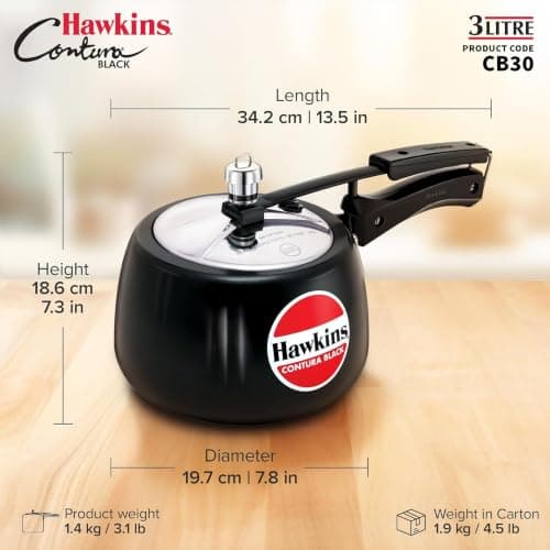Hawkins 3 Litre Contura Black Hard Anodised Pressure Cooker