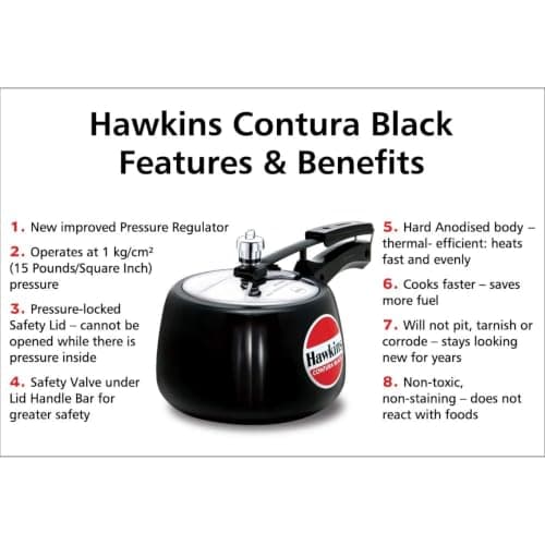 Hawkins 3 Litre Contura Black Hard Anodised Pressure Cooker