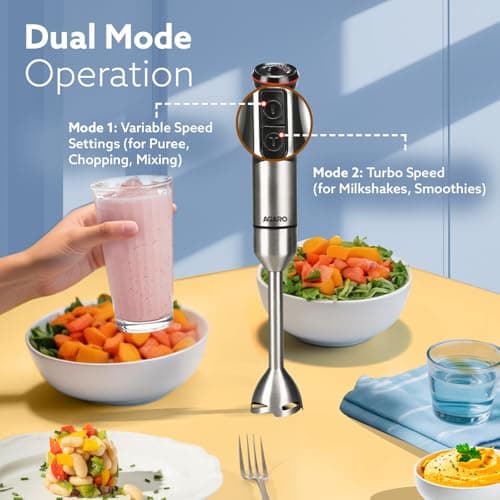 AGARO Grand 1000W Hand Blender with Chopper, Whisk & Beaker Set