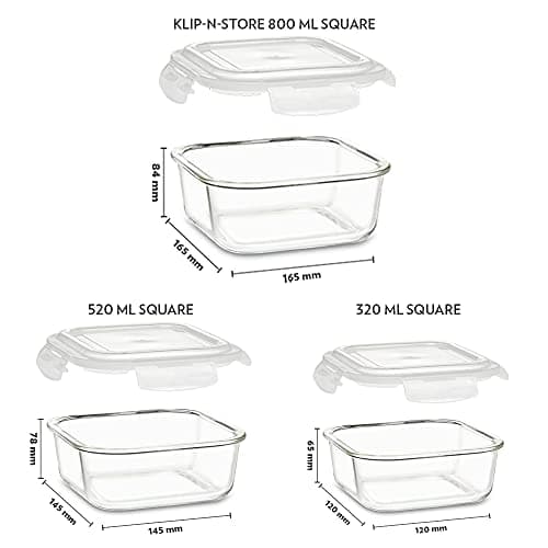 Borosil Klip N Store Microwavable Glass Storage Containers Set of 3