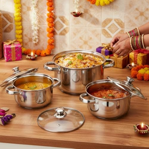 Amazon Brand Solimo Stainless Steel Insulated Casserole Set of 3